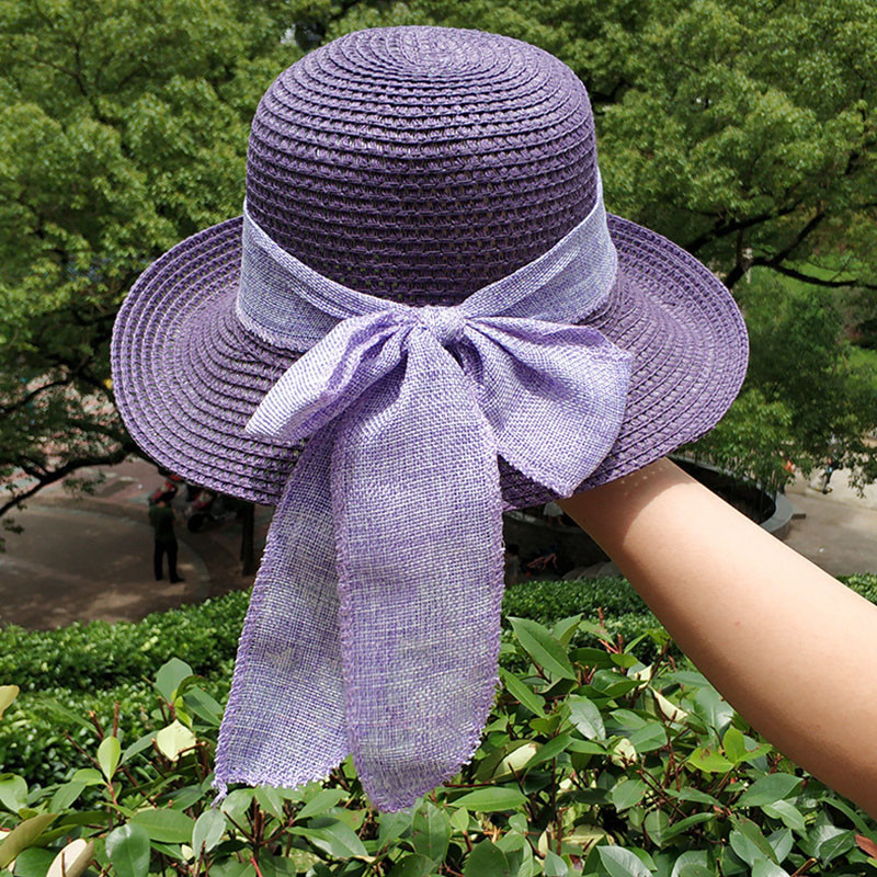Nova modna ravna kapa za sunčanje Biciklistička putna planinarska kapa s vrpcom i mašnom Šešir za plažu s velikim obodom Klasične sklopive slamnate kape