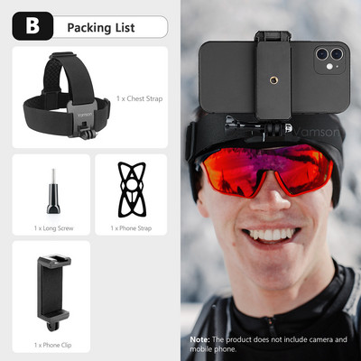 Vamson galvas siksna priekš Gopro Hero 10 9 8 7 6 Kameras piederumi Mobilā tālruņa klipu labojums iPhone 13 12 11 Xiaomi Samsung Huawei