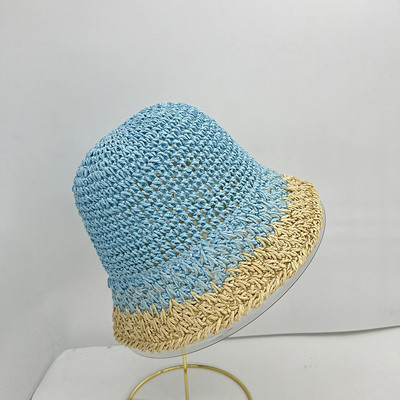 2022 nyári horgolt szalmakalap női összecsukható panama sapka UV napfénysapka Boho színes csíkos horgászkalap nyaraláshoz strandkalap