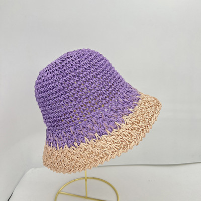 2022 nyári horgolt szalmakalap női összecsukható panama sapka UV napfénysapka Boho színes csíkos horgászkalap nyaraláshoz strandkalap