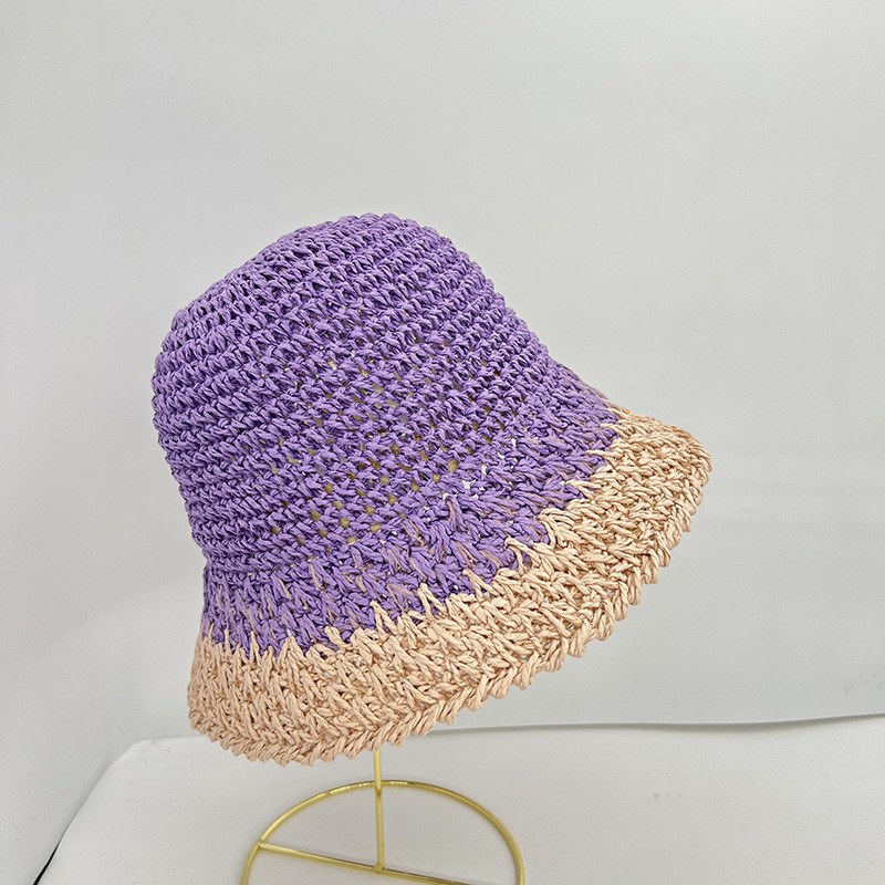 2022 nyári horgolt szalmakalap női összecsukható panama sapka UV napfénysapka Boho színes csíkos horgászkalap nyaraláshoz strandkalap