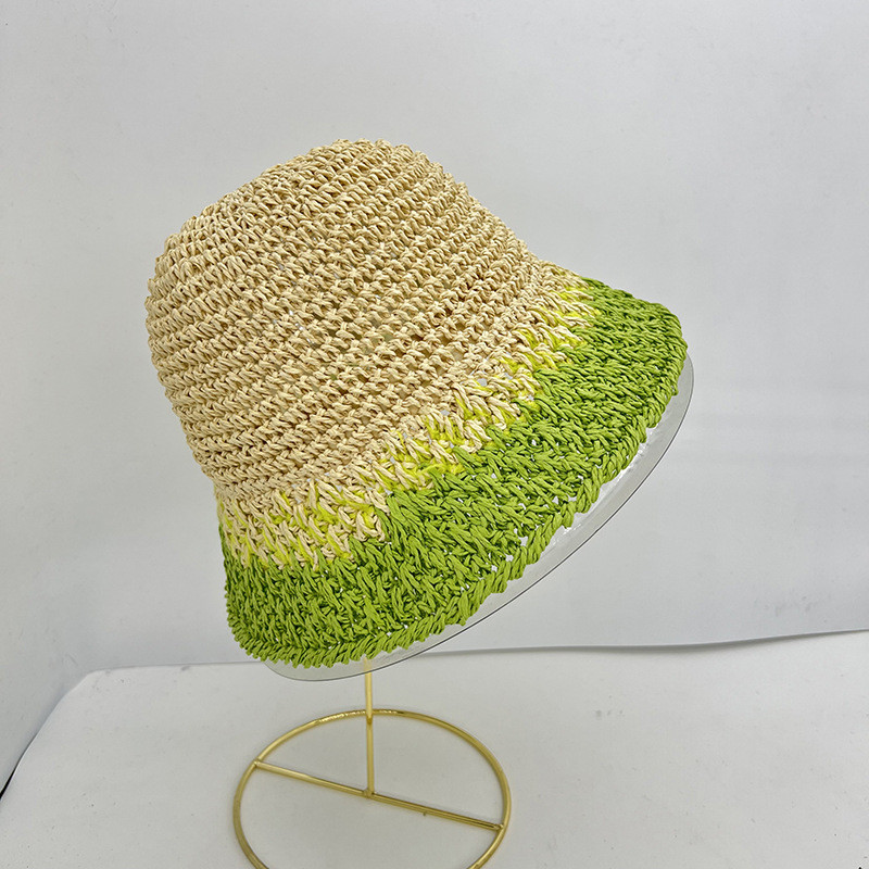 2022 nyári horgolt szalmakalap női összecsukható panama sapka UV napfénysapka Boho színes csíkos horgászkalap nyaraláshoz strandkalap