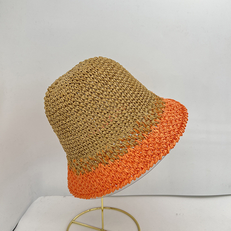 2022 nyári horgolt szalmakalap női összecsukható panama sapka UV napfénysapka Boho színes csíkos horgászkalap nyaraláshoz strandkalap