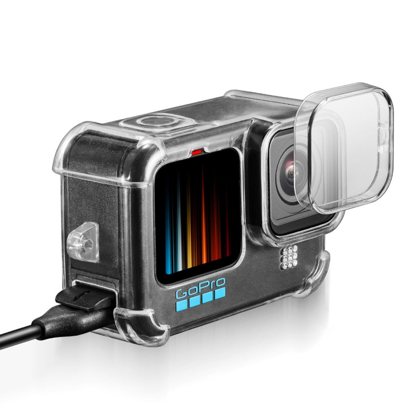 Air Armour Case for GoPro Hero 11 10 9 fekete zuhanásgátló átlátszó TPU ütésálló ház fedél kamera edzett üveg képernyőfólia