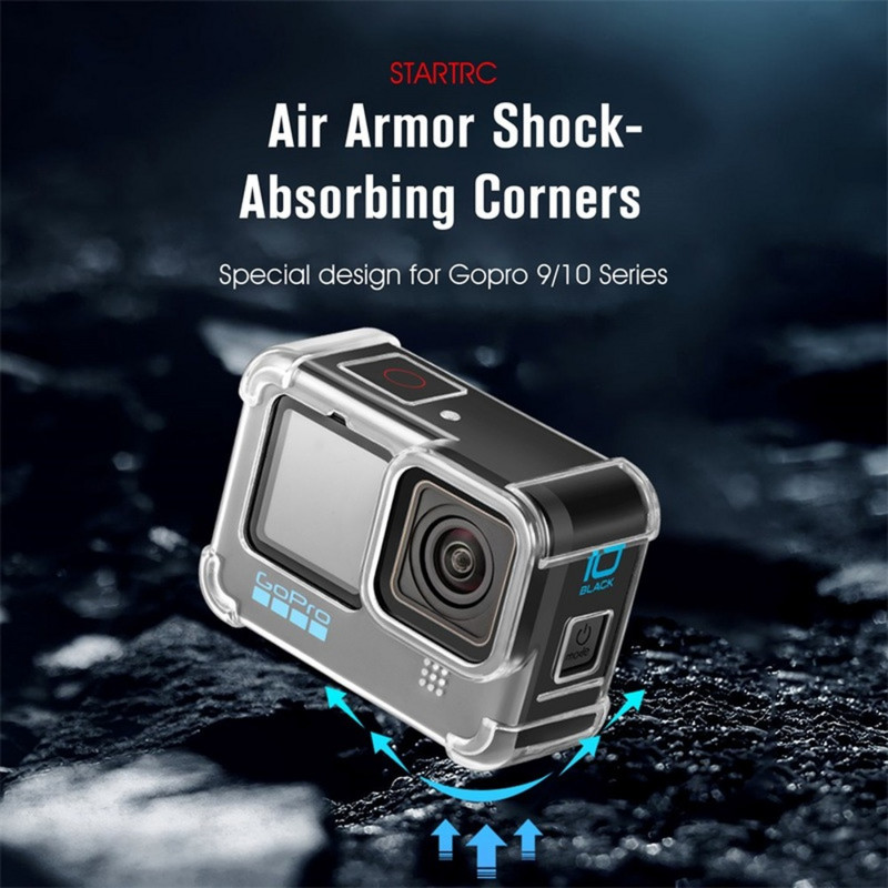 Air Armour Case for GoPro Hero 11 10 9 fekete zuhanásgátló átlátszó TPU ütésálló ház fedél kamera edzett üveg képernyőfólia