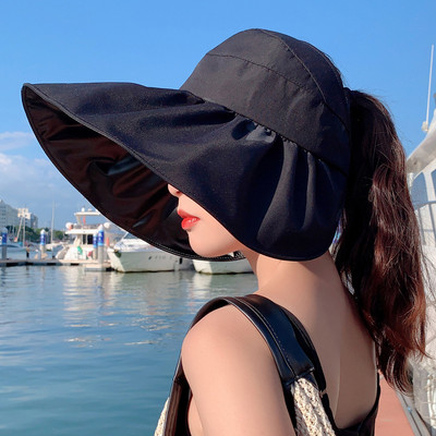 COKK Ljetni šešir Ženski otisnuti leptiri Veliki obodi Krema za sunčanje na otvorenom Zaštita od UV zračenja Sklopivi šešir za sunčanje s praznim vrhom Ženski šešir za putovanje na plažu