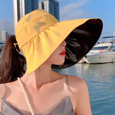 COKK Ljetni šešir Ženski otisnuti leptiri Veliki obodi Krema za sunčanje na otvorenom Zaštita od UV zračenja Sklopivi šešir za sunčanje s praznim vrhom Ženski šešir za putovanje na plažu