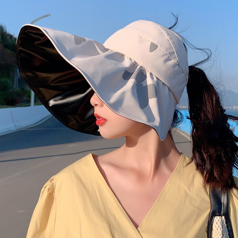 COKK Ljetni šešir Ženski otisnuti leptiri Veliki obodi Krema za sunčanje na otvorenom Zaštita od UV zračenja Sklopivi šešir za sunčanje s praznim vrhom Ženski šešir za putovanje na plažu