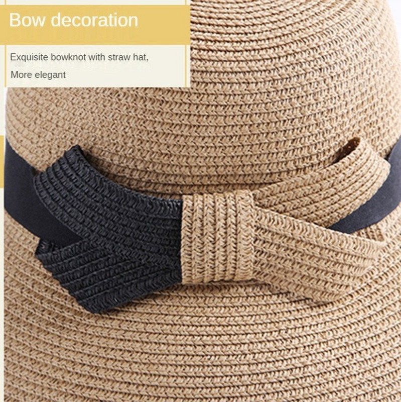 Női masnis szalmakalap Női nyári napellenző sapkák fényvédő napvédő Összecsukható női tengerparti strandsapka alkalmi kültéri sapkák