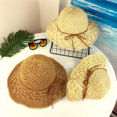 2019 Pălării de soare pliabile de vară cu papion pentru femei Floppy Beach Pălărie de paie cu boruri largi pentru călătorii