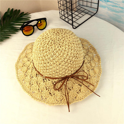 2019 Pălării de soare pliabile de vară cu papion pentru femei Floppy Beach Pălărie de paie cu boruri largi pentru călătorii