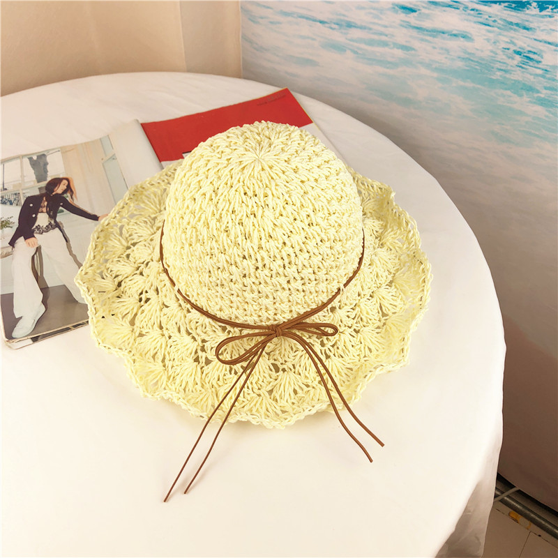 2019 Pălării de soare pliabile de vară cu papion pentru femei Floppy Beach Pălărie de paie cu boruri largi pentru călătorii