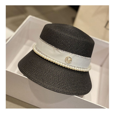 Új női széles karimájú napkalapok Nyári Elegáns Gyöngy Vödörsapka Retro lapos felső Hepburn szalmakalap Összehajtható nyaralás tengerparti hajós kalap