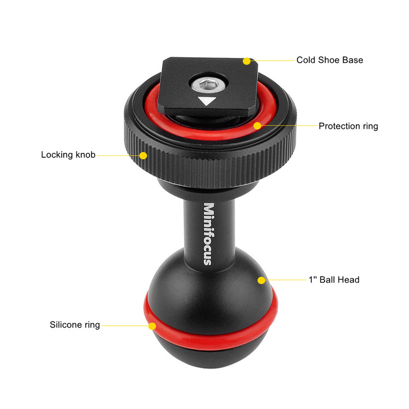 1"-es golyósfejre szerelhető meleg hideg cipőtalp adapter csatlakozó víz alatti búvárkamerához, vízálló házhoz, videó/flash/villanófény