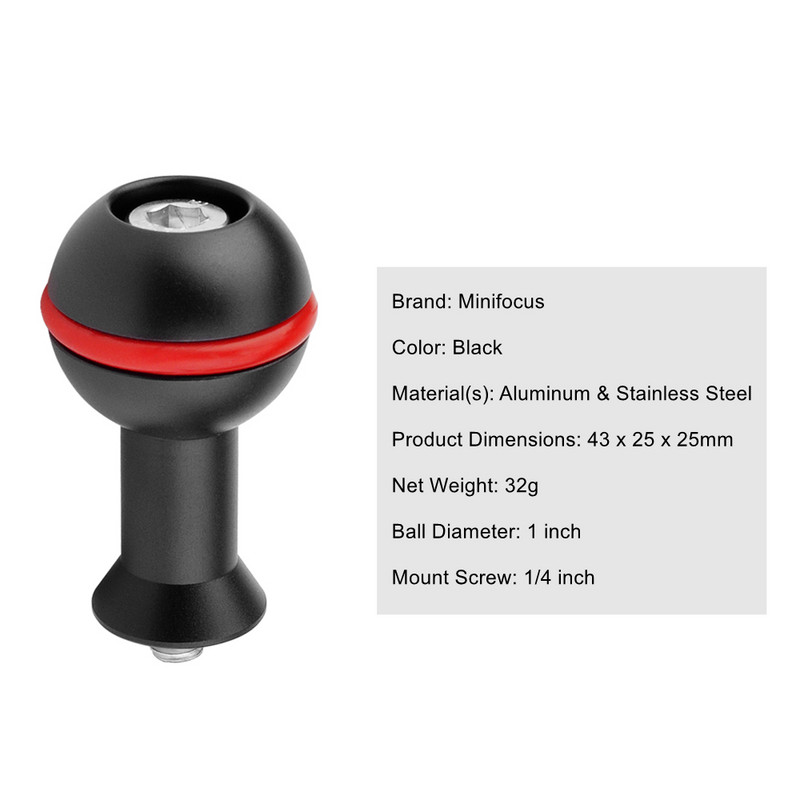 1"-es golyósfejre szerelhető meleg hideg cipőtalp adapter csatlakozó víz alatti búvárkamerához, vízálló házhoz, videó/flash/villanófény