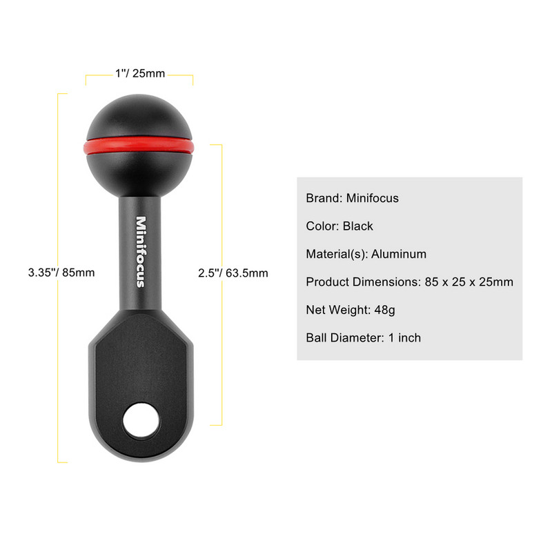1"-es golyósfejre szerelhető meleg hideg cipőtalp adapter csatlakozó víz alatti búvárkamerához, vízálló házhoz, videó/flash/villanófény