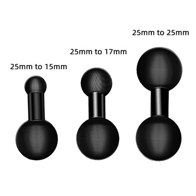 Dvigubas rutulinis tvirtinimo adapteris nuo 1 colio iki 25 mm / 17 mm / 15 mm kompozitinis prailginimo rutulys, skirtas standartiniams dviejų rutulinių lizdų tvirtinimo priedams