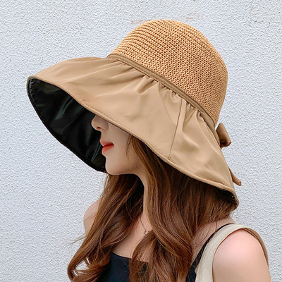 Proljetno-ljetni šešir za žene s velikim širokim obodom, ženski šešir s kantom, jednobojni, sklopivi, UV zaštita, panama kapa za plažu, šeširi za sunčanje