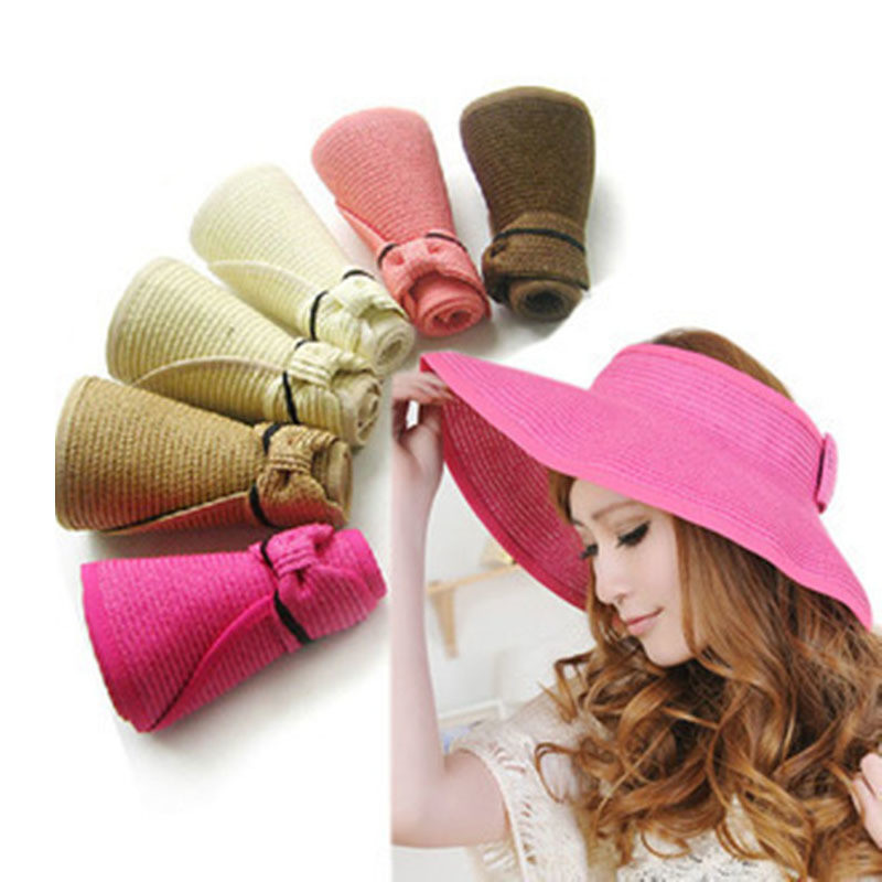 Ljeto 2018. Ženska šešir za sunčanje sa širokim obodom i širokim obodom Šešir za sunčanje za djevojke Šešir za izlete na odmoru Šešir za plažu s mašnama 13 boja