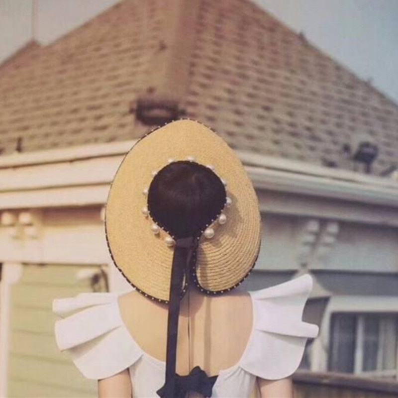 Pălării de paie pliabile, cu perle de imitație, în 4 culori, pentru femei, Top gol, șapcă cu viziere cu boruri largi, pălărie reglabilă de plajă cu protecție UV