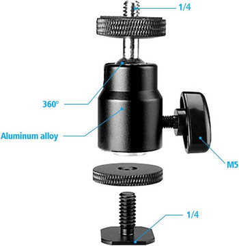 Μεταλλική κάμερα Super Clamp Μαγικός βραχίονας σφιγκτήρα κεφαλής μπάλας με τρύπα βίδας 1/4\'\' για προσαρμογέα στήριξης Κάμερα οθόνης μικροφώνου φωτός Flash