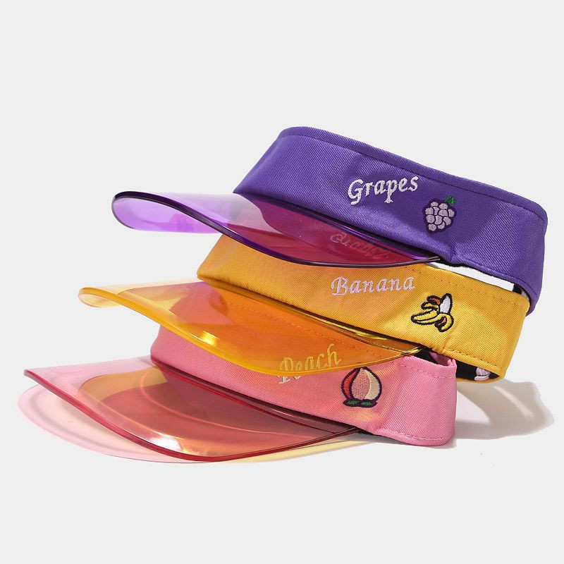 2021 új nyári napvédő sapka női gyümölcs színű átlátszó üres felső műanyag PVC napernyő sapka Napellenző sapkák kerékpár napvédő sapka
