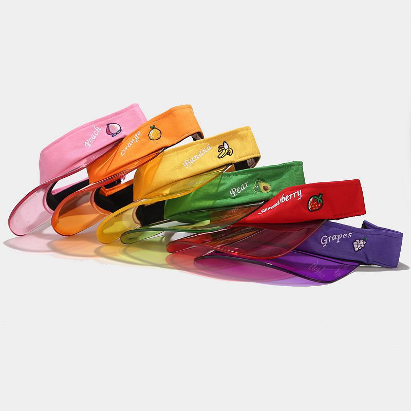 2021 új nyári napvédő sapka női gyümölcs színű átlátszó üres felső műanyag PVC napernyő sapka Napellenző sapkák kerékpár napvédő sapka