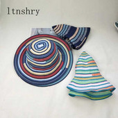 Pălării de vară pentru femei 2019 Pălărie de soare cu margini late Căciulă de soare pentru femei de călătorie cu dungi de plajă Pălării de soare pliabile cu boruri pentru fete