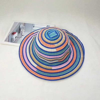 Pălării de vară pentru femei 2019 Pălărie de soare cu margini late Căciulă de soare pentru femei de călătorie cu dungi de plajă Pălării de soare pliabile cu boruri pentru fete