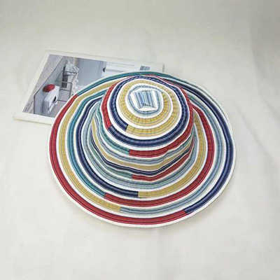 Pălării de vară pentru femei 2019 Pălărie de soare cu margini late Căciulă de soare pentru femei de călătorie cu dungi de plajă Pălării de soare pliabile cu boruri pentru fete