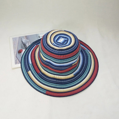 Pălării de vară pentru femei 2019 Pălărie de soare cu margini late Căciulă de soare pentru femei de călătorie cu dungi de plajă Pălării de soare pliabile cu boruri pentru fete