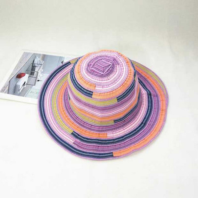 Pălării de vară pentru femei 2019 Pălărie de soare cu margini late Căciulă de soare pentru femei de călătorie cu dungi de plajă Pălării de soare pliabile cu boruri pentru fete