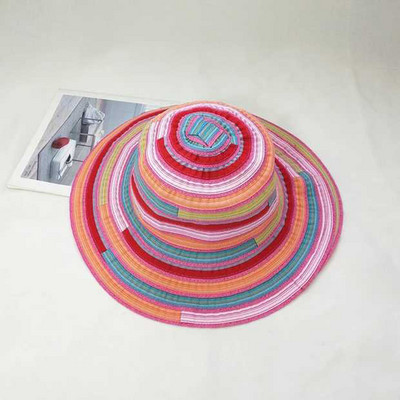 Pălării de vară pentru femei 2019 Pălărie de soare cu margini late Căciulă de soare pentru femei de călătorie cu dungi de plajă Pălării de soare pliabile cu boruri pentru fete