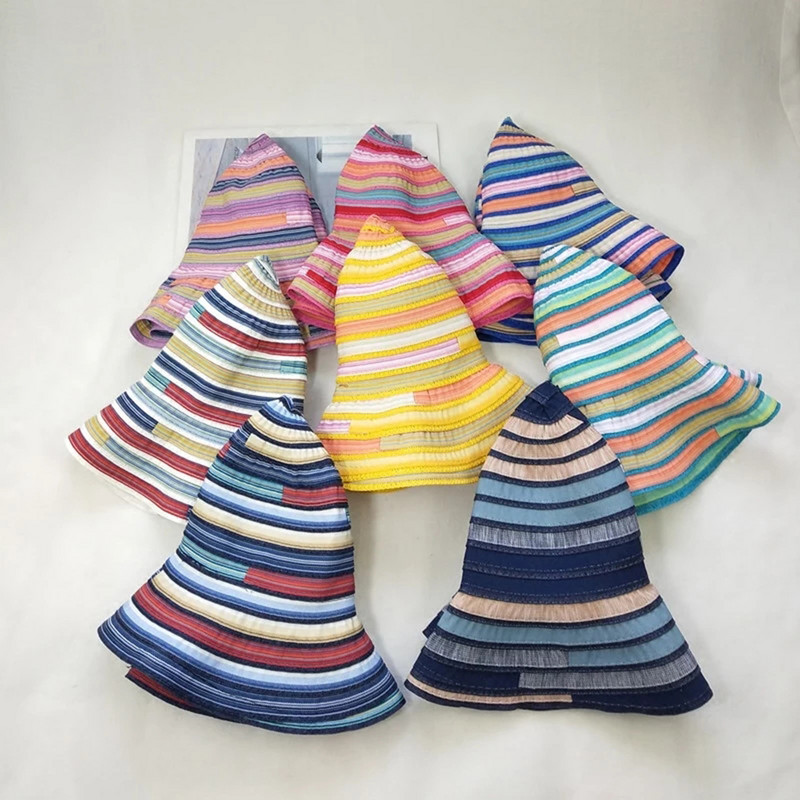 Pălării de vară pentru femei 2019 Pălărie de soare cu margini late Căciulă de soare pentru femei de călătorie cu dungi de plajă Pălării de soare pliabile cu boruri pentru fete