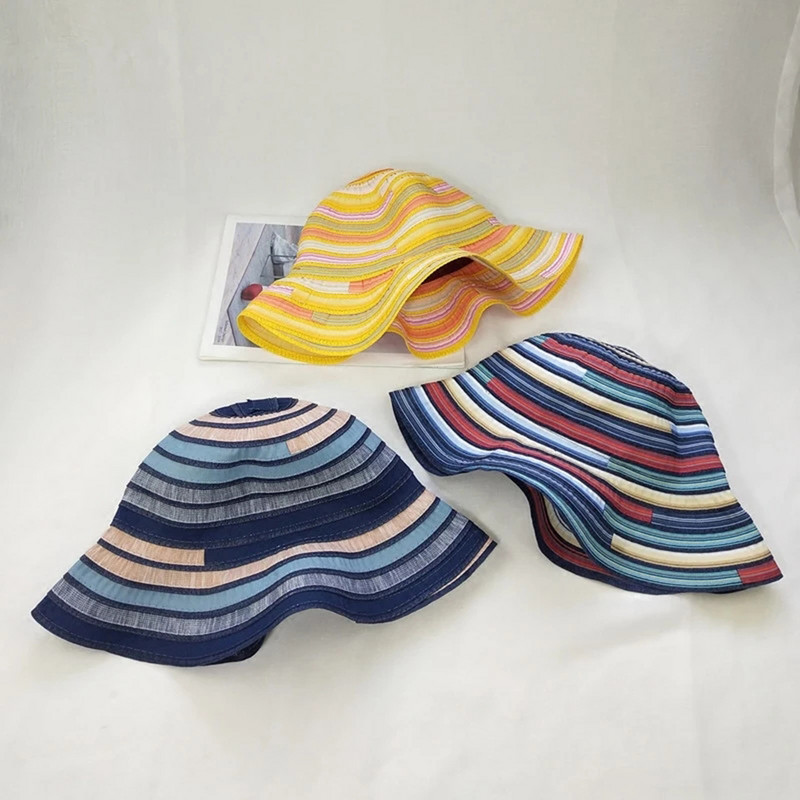 Pălării de vară pentru femei 2019 Pălărie de soare cu margini late Căciulă de soare pentru femei de călătorie cu dungi de plajă Pălării de soare pliabile cu boruri pentru fete