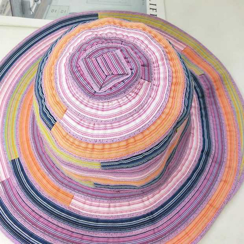 Pălării de vară pentru femei 2019 Pălărie de soare cu margini late Căciulă de soare pentru femei de călătorie cu dungi de plajă Pălării de soare pliabile cu boruri pentru fete