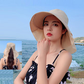 Ženski šešir za sunčanje sa širokim obodom, ljetni sklopivi ljetni šešir za plažu s konjskim repom, anti-UV šeširi, šeširi za zaštitu od sunca, ribarski šešir