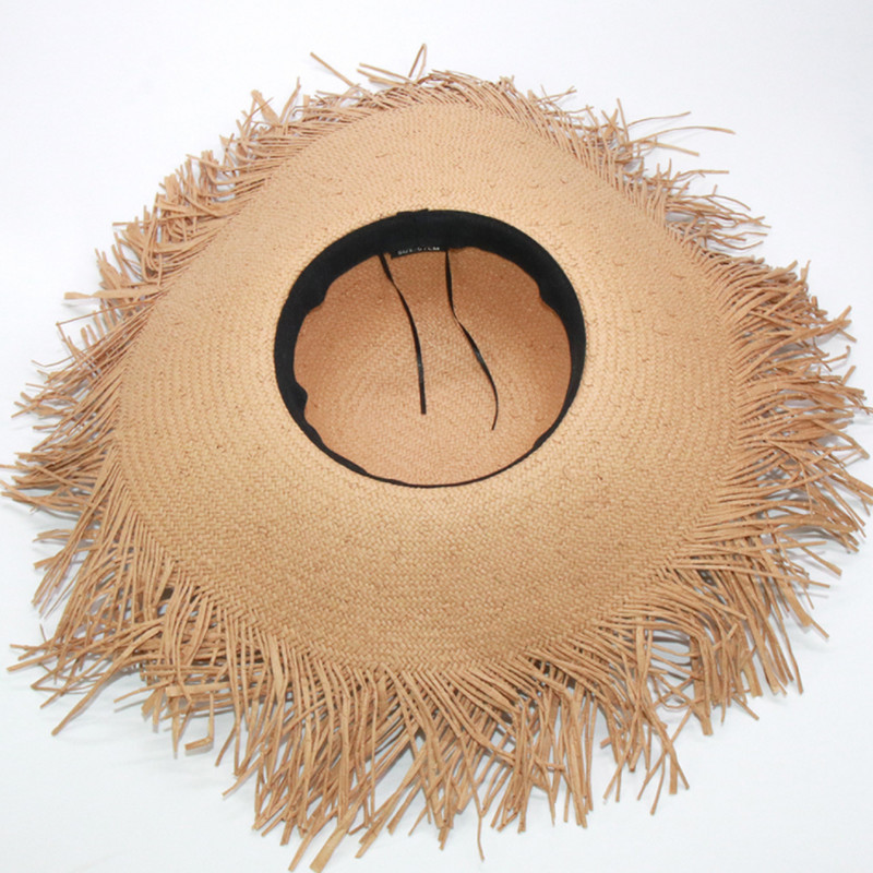 Ručno rađeni šešir s velikim obodom Prevelike oštrice s resicama Ženski slamnati šeširi s obodom od sunca Prirodna rafija Panama Beach Ljetna frizura