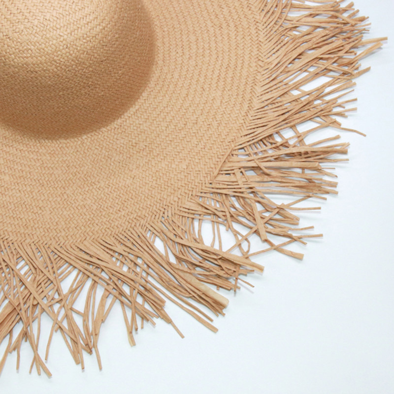 Ručno rađeni šešir s velikim obodom Prevelike oštrice s resicama Ženski slamnati šeširi s obodom od sunca Prirodna rafija Panama Beach Ljetna frizura