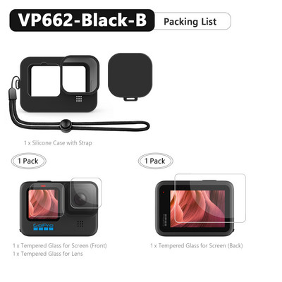 Szilikon tok GoPro Hero 11 10 9 fekete képernyővédő fólia lencsevédő fólia ház burkolat Go Pro Hero 10 9 tartozékokhoz