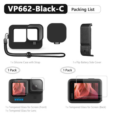 Szilikon tok GoPro Hero 11 10 9 fekete képernyővédő fólia lencsevédő fólia ház burkolat Go Pro Hero 10 9 tartozékokhoz