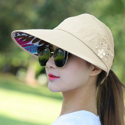 Moteriškas apsauginis kremas nuo saulės, sulankstomi lapai Pearl Flower Beach Hat MZ014