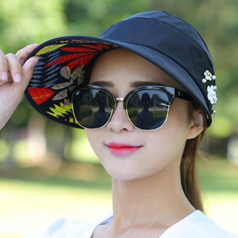 Moteriškas apsauginis kremas nuo saulės, sulankstomi lapai Pearl Flower Beach Hat MZ014