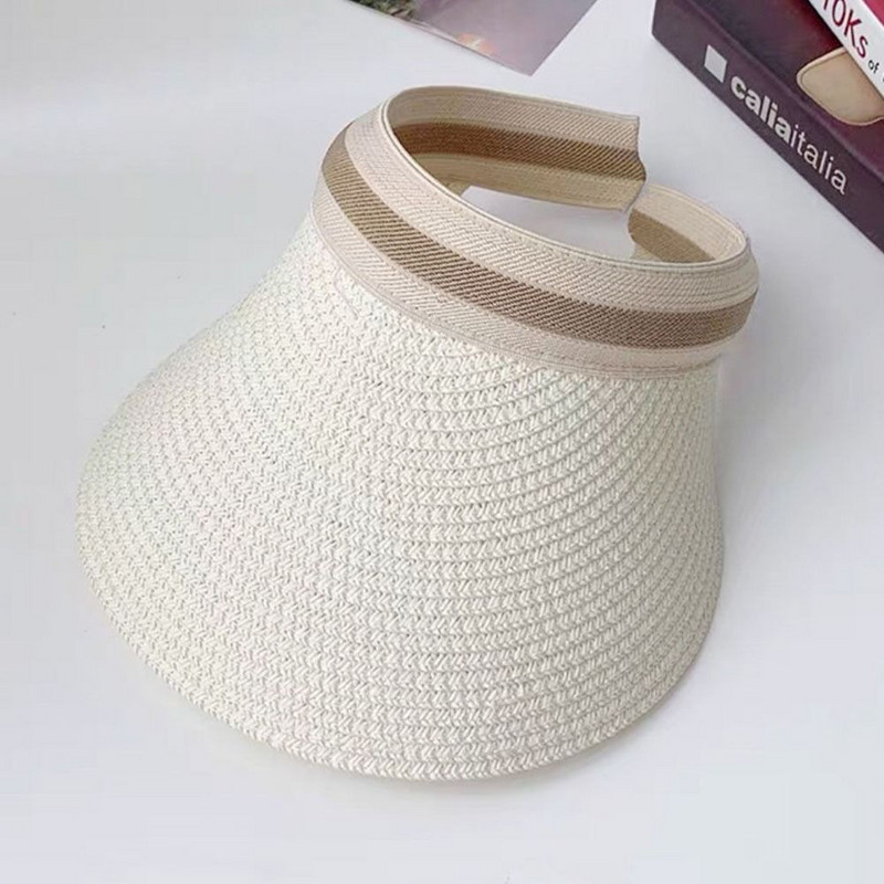 Nyári üres cilinder sapka Női napvédő sapkák Női kültéri napellenző sapkák Kézzel készített szalma sapka Alkalmi ernyősapka horgász vakáció strandsapkák