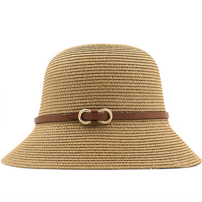Νέο ψάθινο καπέλο ψαρά για κορίτσια Φαρδύ γείσο Καλοκαιρινά καπέλα για γυναίκες παραλία Παναμάς Ψάθινο καπέλο Dome Bucket Καπέλο Femme Shade