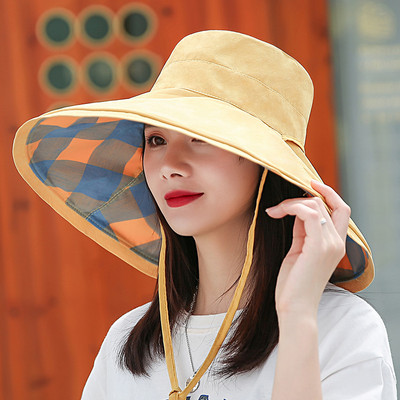 Női napsapka - nyári tavaszi floppy Beach utazási halászsapka, női UV-védő kockás, megfordítható, széles karimájú panamai sapka