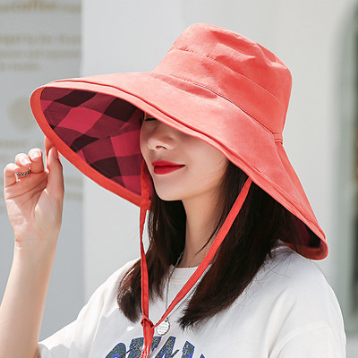 Női napsapka - nyári tavaszi floppy Beach utazási halászsapka, női UV-védő kockás, megfordítható, széles karimájú panamai sapka