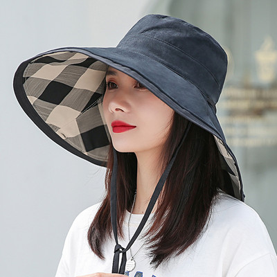 Női napsapka - nyári tavaszi floppy Beach utazási halászsapka, női UV-védő kockás, megfordítható, széles karimájú panamai sapka