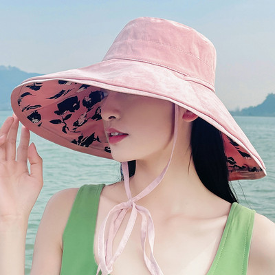 Női napsapka - nyári tavaszi floppy Beach utazási halászsapka, női UV-védő kockás, megfordítható, széles karimájú panamai sapka
