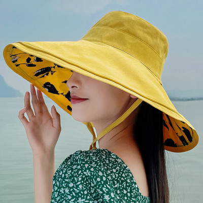 Női napsapka - nyári tavaszi floppy Beach utazási halászsapka, női UV-védő kockás, megfordítható, széles karimájú panamai sapka